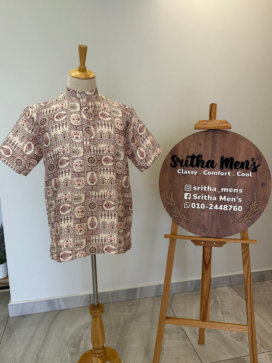 SM0925-18-04 Off White Red Sequins Short Kurta