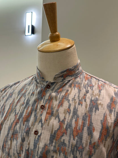 SM0925-18-16 Grey Orange Solid Cotton Short Kurta