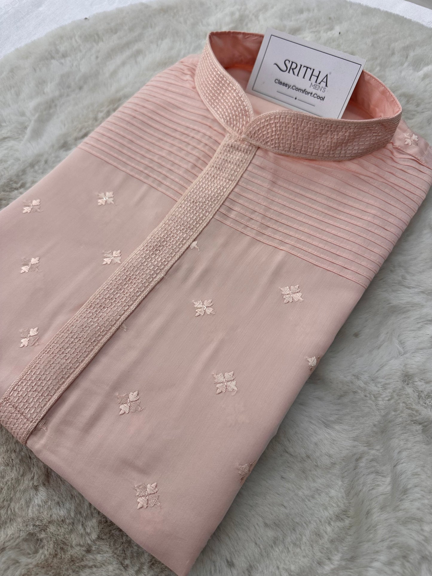 SM0326-06-02 Light Pink with Embroidery Floral Soft Cotton Blend Kurta Set