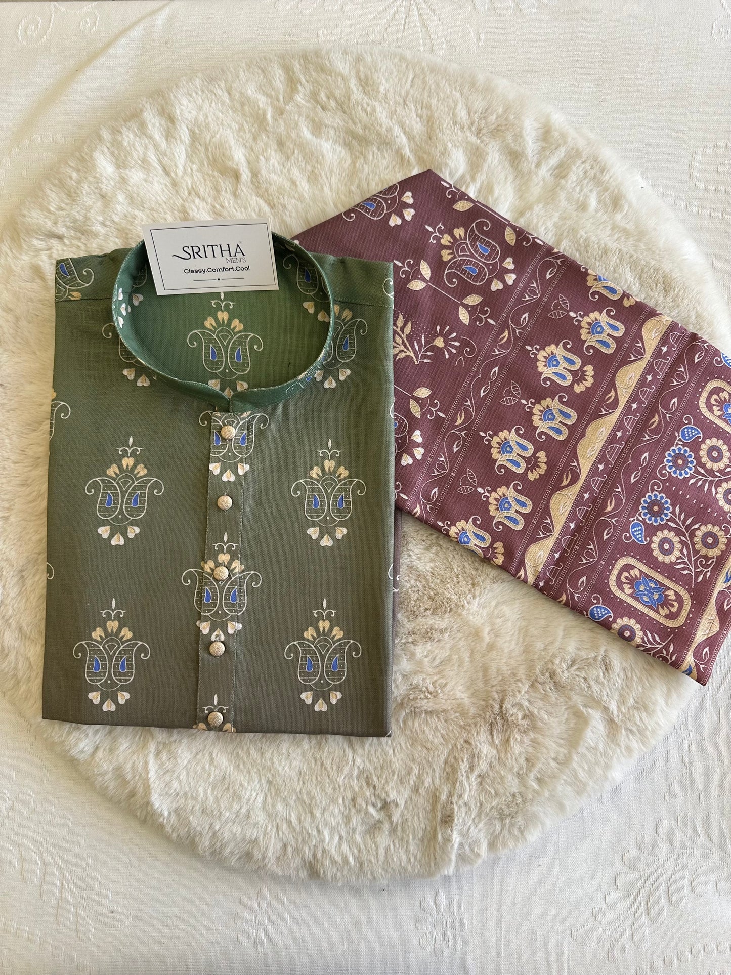 SM0825-01-09 Greyish Olive & Deep Wine Dual Tone  Cotton Kurta