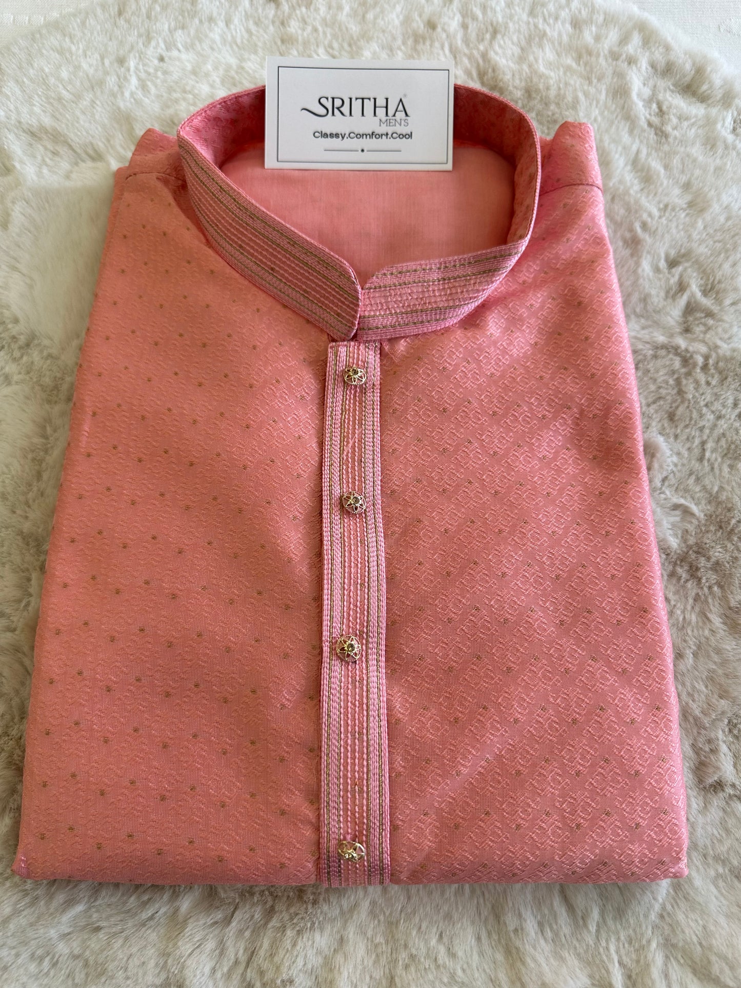 SM0825-02-05 Pink Jacquard With Full Cotton Lining Kurta Set