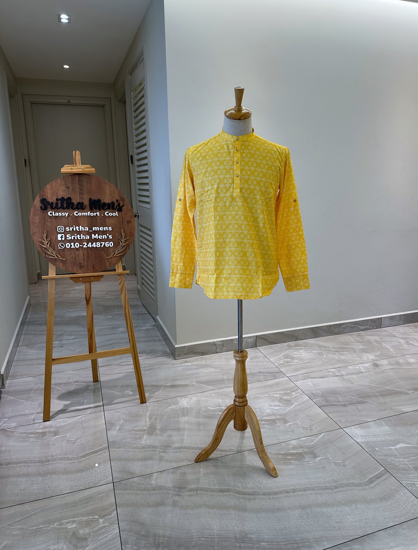 SM0224-01-02 Yellow & White Solid Cotton Kurta