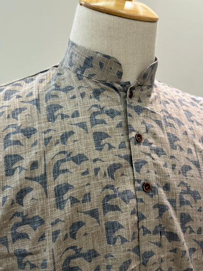 SM0925-18-14 Grey Blue Solid Cotton Short Kurta