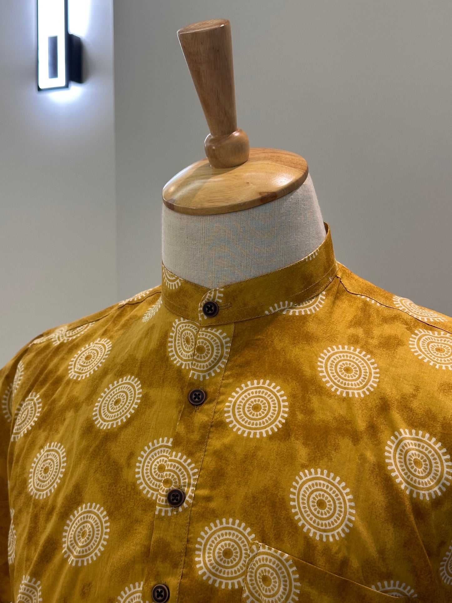 SM0326-16-05 Mustard Base Mandala Print Short Cotton Kurta