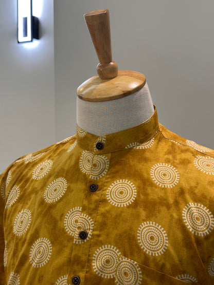 SM0326-16-05 Mustard Base Mandala Print Short Cotton Kurta
