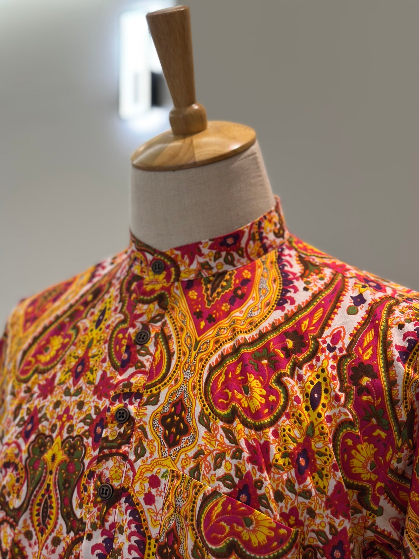 SM0525-16-21 Orange White Batik Long Sleeve Cotton Kurta