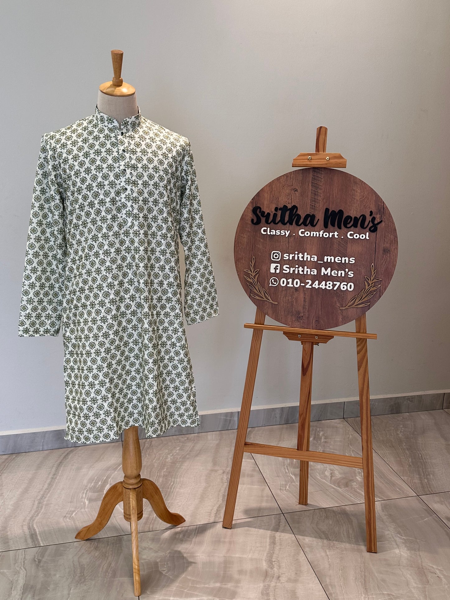 SM1125-02-03 White & Green Soft Cotton Kurta Set