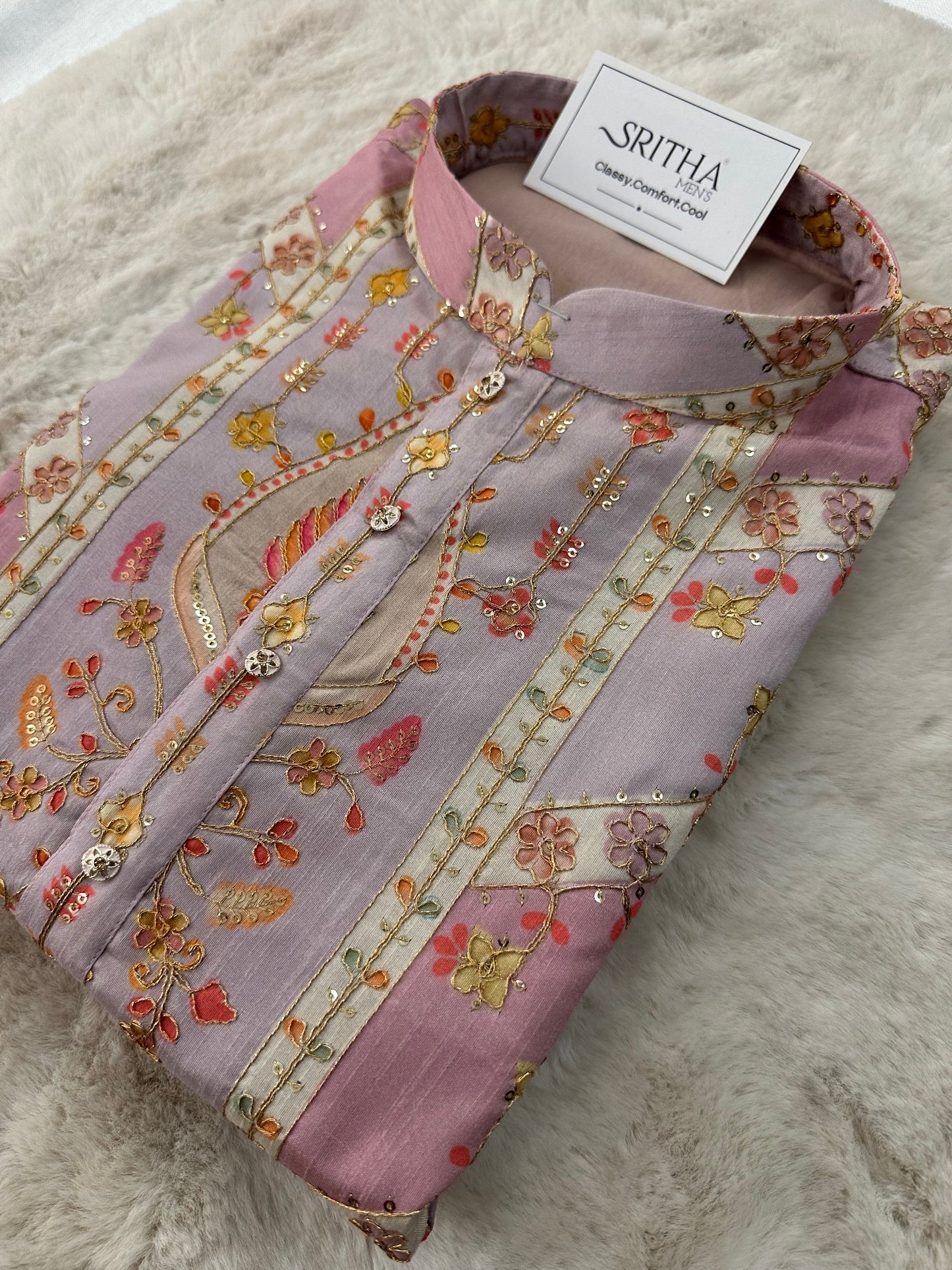 SM0326-02-05 Liliac Pink Heavy Work Silk Blend with Cotton Lining Kurta Set