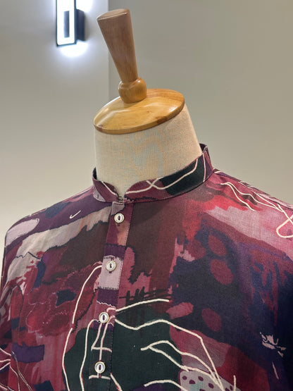 SM0626-01-03 Dark Purple Base Printed Linen Blend Kurta