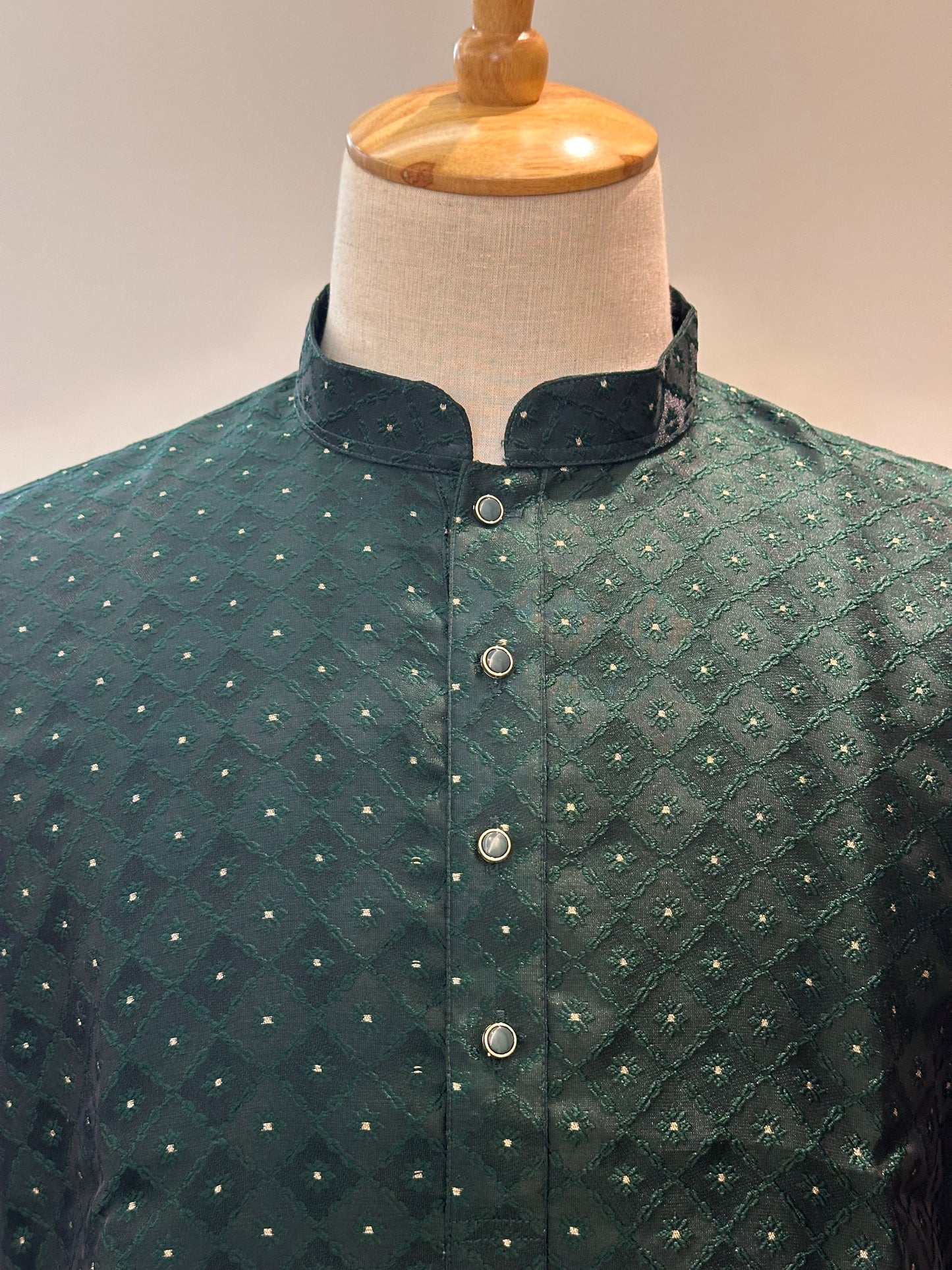 SM0925-02-08 Bottle Green Silk Blend Kurta Set