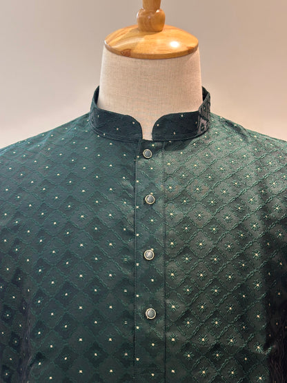 SM0925-02-08 Bottle Green Silk Blend Kurta Set