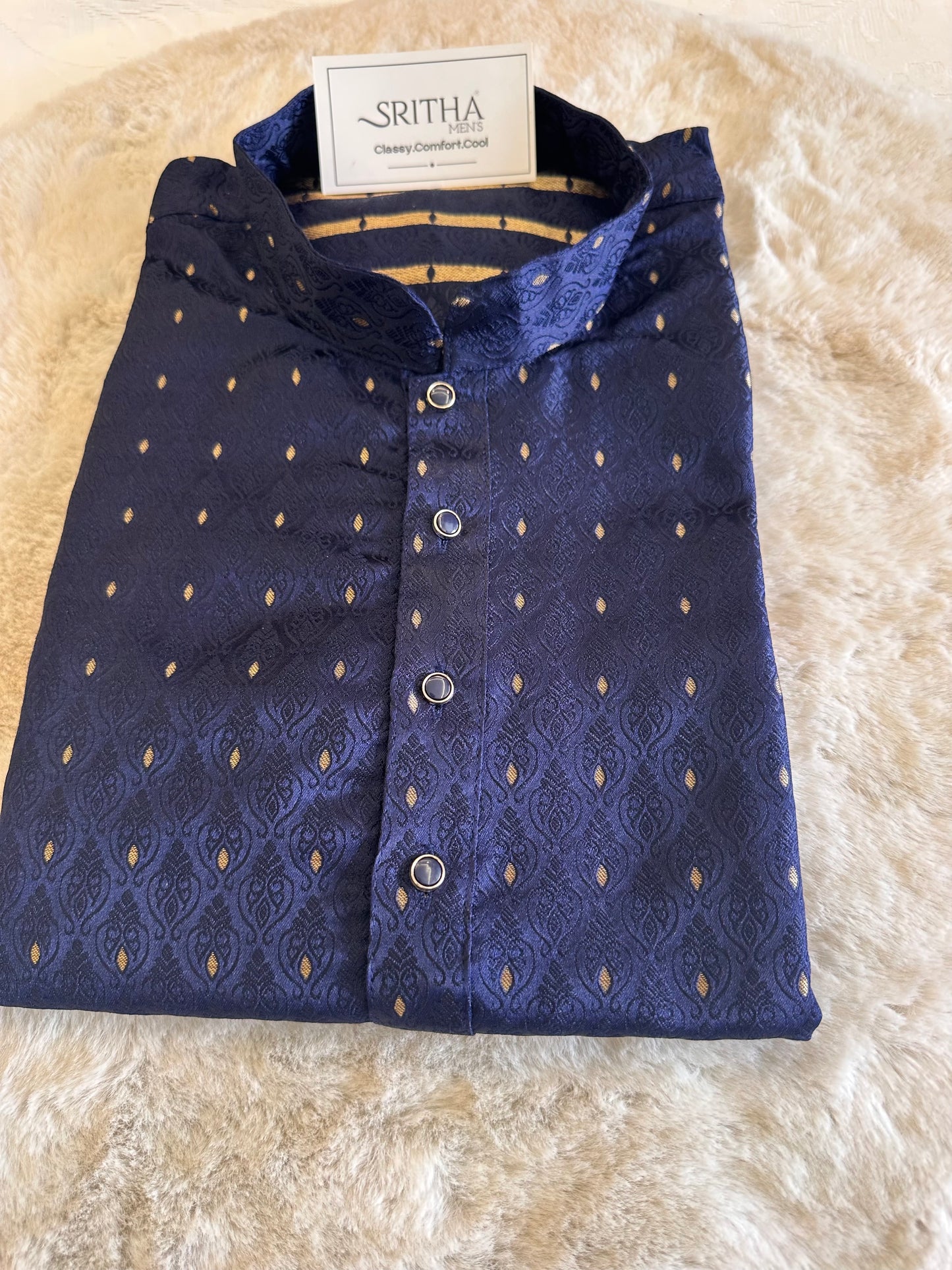 SM1125-02-09 Dual Shade Navy Blue Jacquard Kurta Set