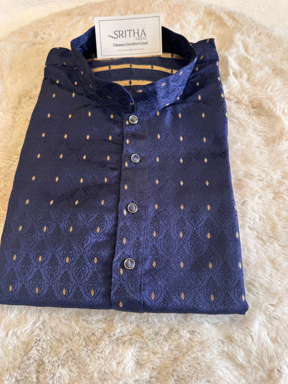 SM1125-02-09 Dual Shade Navy Blue Jacquard Kurta Set