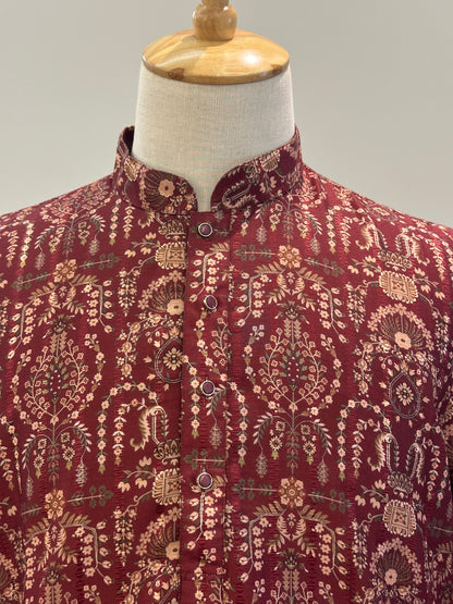 SM1125-02-04 Maroon Red Soft Silk Blend Kurta Set