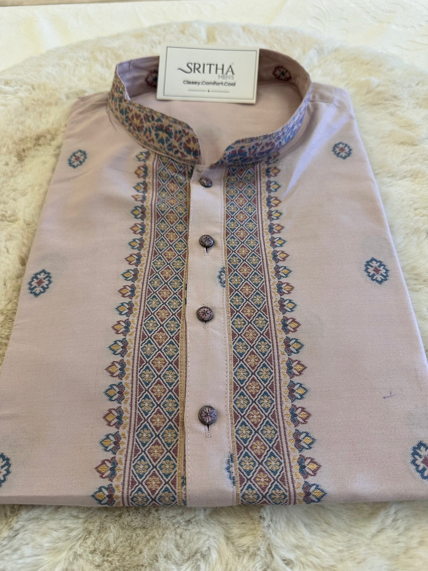 SM1125-06-03 Lavender Soft Silk & Woven Design Kurta Set