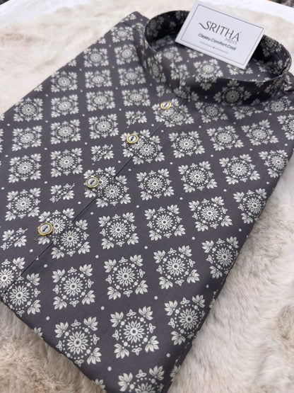 SM0625-01-06 Grey & White Printed Cotton Kurta