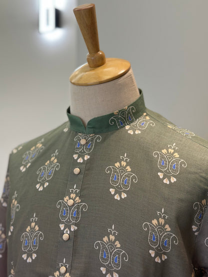 SM0825-01-09 Greyish Olive & Deep Wine Dual Tone  Cotton Kurta