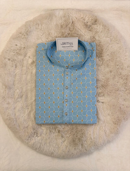 SM1225-01-13 Blue & White Printed Cotton Kurta