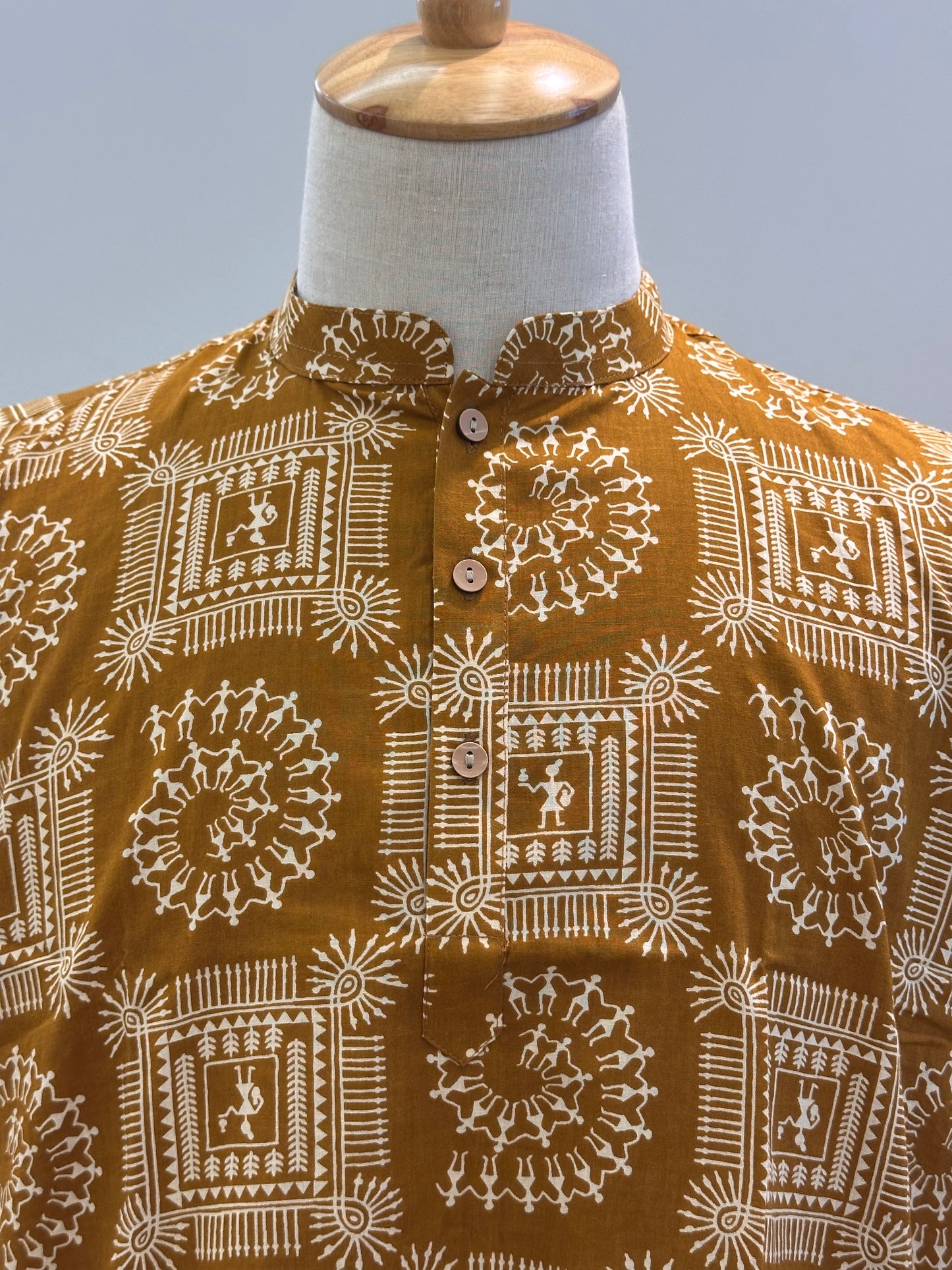 SM1025-18-06 Mustard Print Short Cotton Kurta