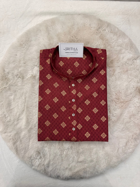 SM0126-01-03 Red & Gold Printed Cotton Kurta