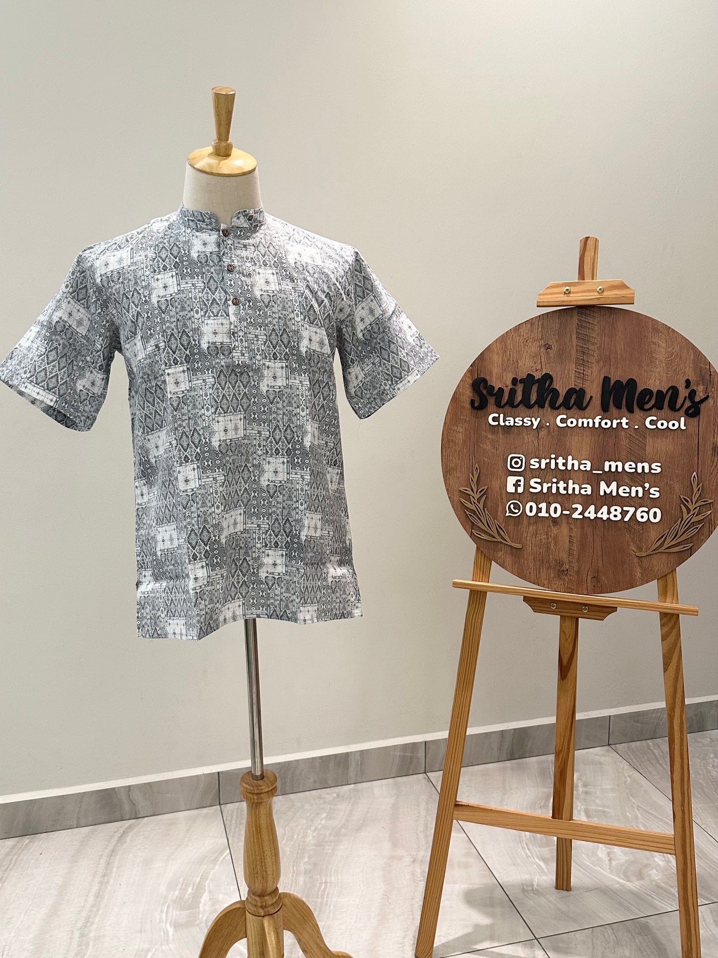 SM0925-18-19 Grey White Solid Cotton Short Kurta