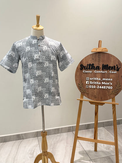 SM0925-18-19 Grey White Solid Cotton Short Kurta