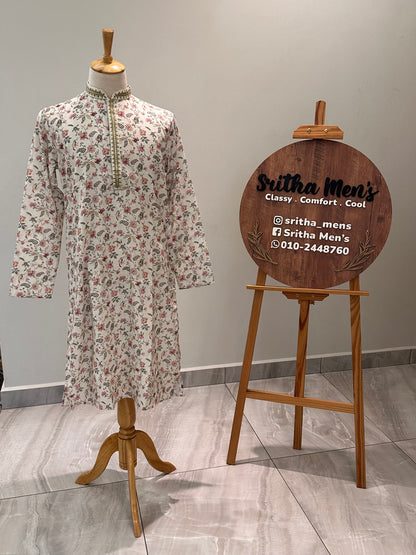 SM0326-06-01 Off White Soft Cotton Blend Kurta Set