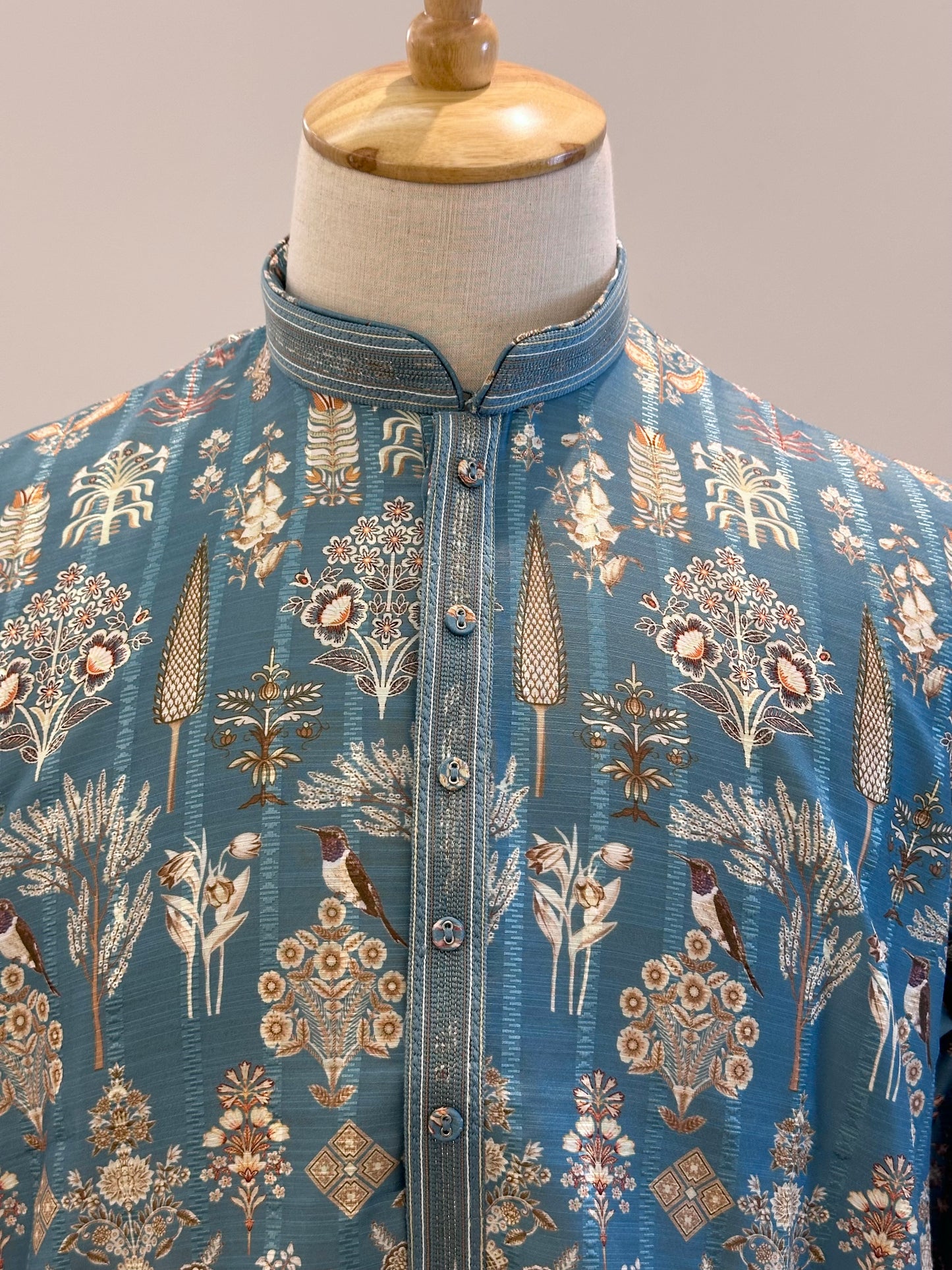 SM1225-01-11 Blue Floral Soft Cotton Silk Kurta