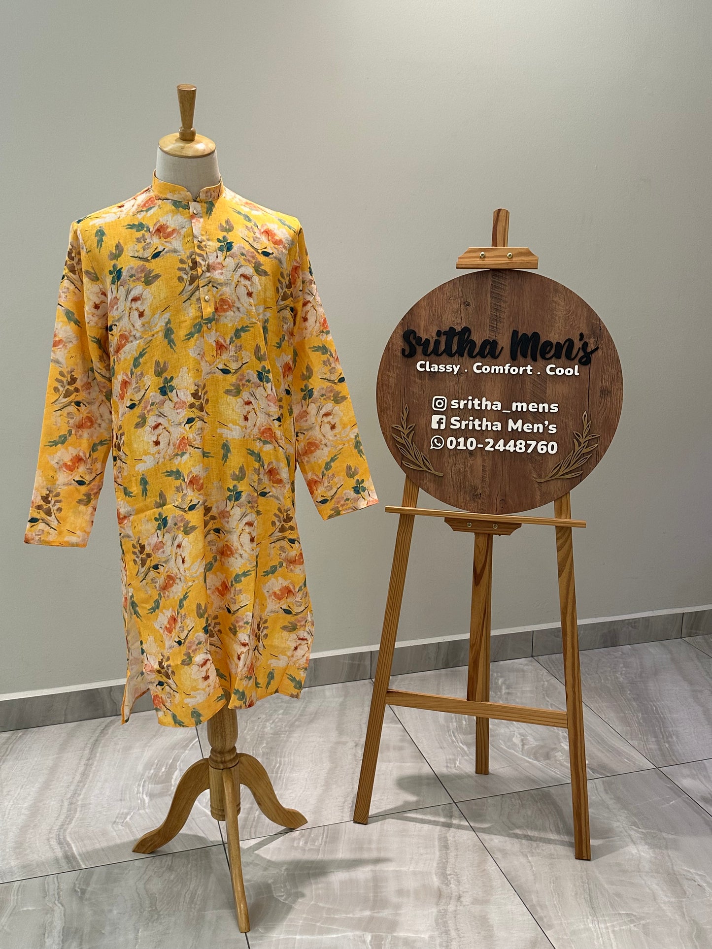 SM0825-01-02 Yellow Floral Cotton Kurta