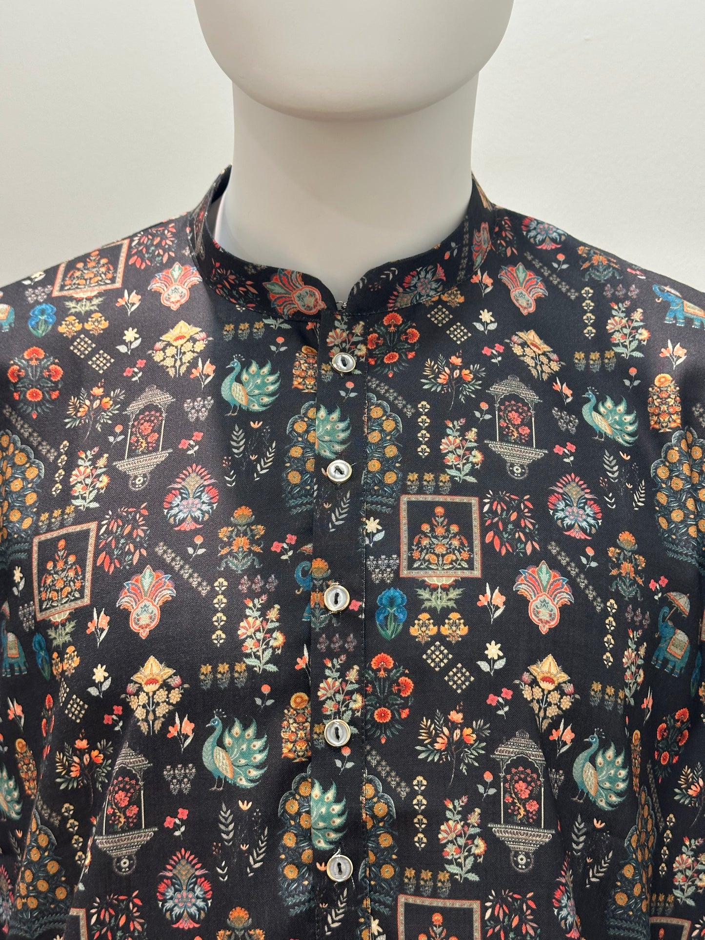 SM0726-01-02 Black Base Animal Printed Soft Cotton Kurta
