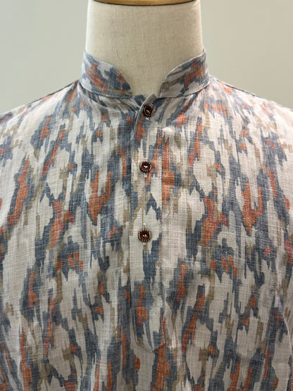 SM0925-18-16 Grey Orange Solid Cotton Short Kurta