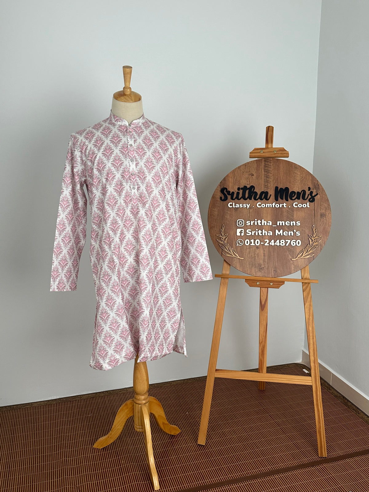 SM0826-01-06 White & Pink Soft Cotton Kurta