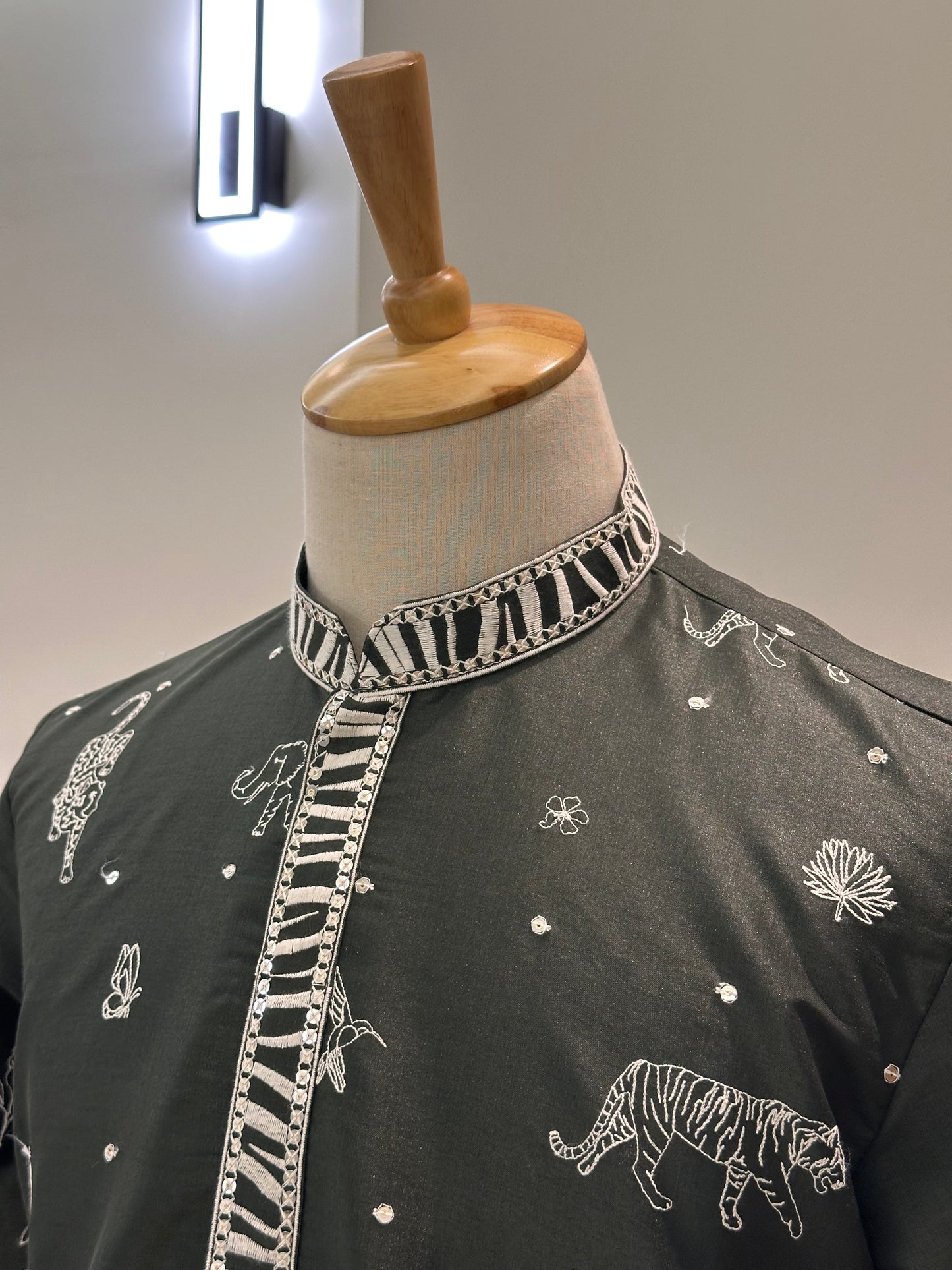 SM1125-02-07 Olive Green with Thread work Cotton Blend Kurta Set