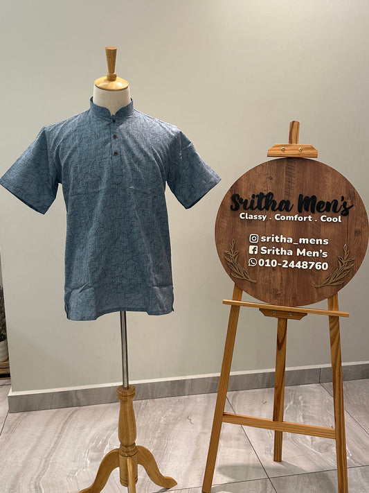 SM0925-18-15 Denim Blue Solid Cotton Short Kurta