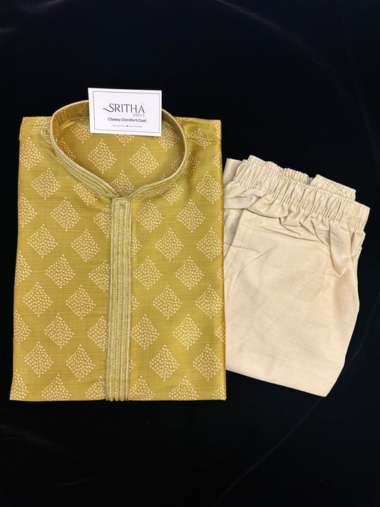 SM0726-06-01 Golden Green Soft Silk Blend Kurta Set