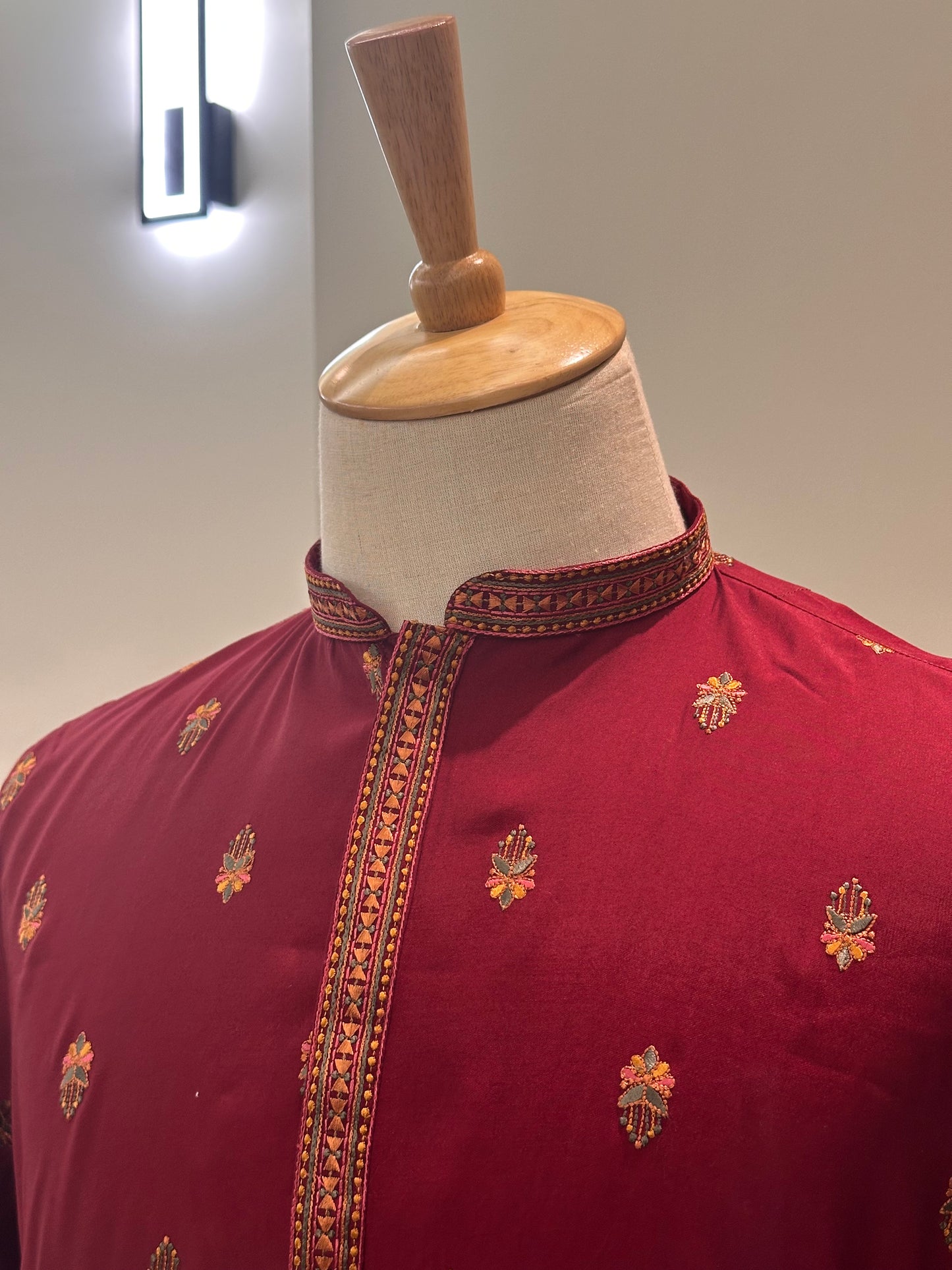 SM1125-06-04 Red Soft Silk & Colourful Embroidery Kurta Set