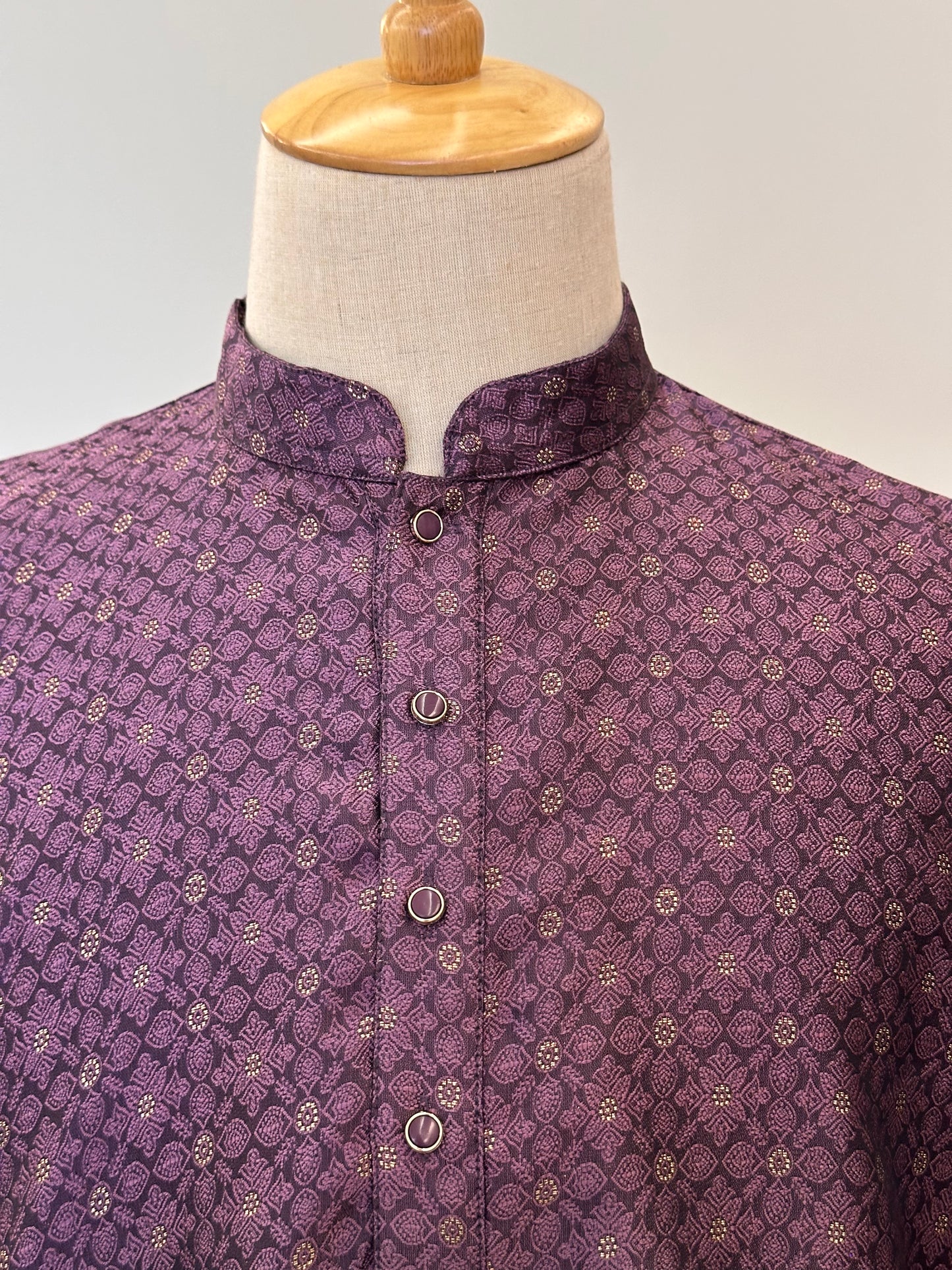 SM1125-02-11 Purple & Gold Jacquard Silk with Lining Kurta Set