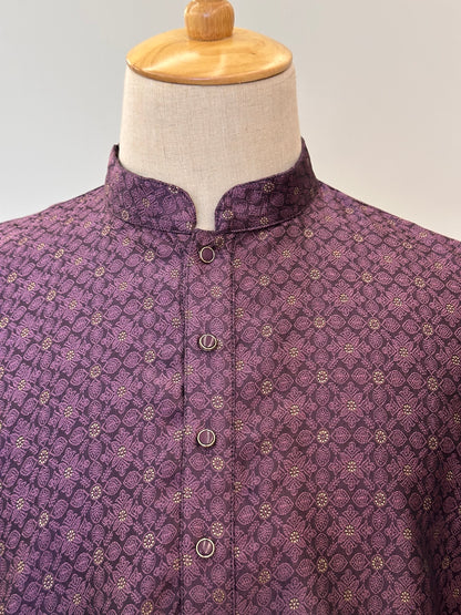 SM1125-02-11 Purple & Gold Jacquard Silk with Lining Kurta Set
