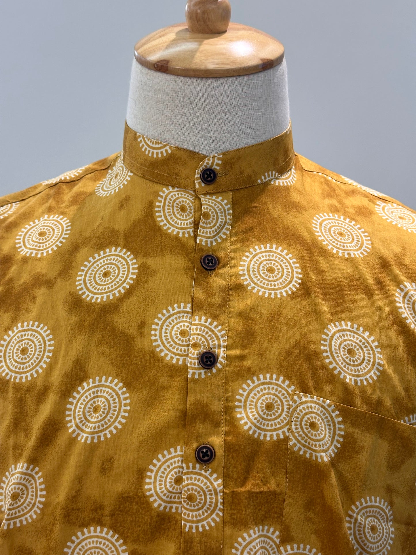 SM0326-16-05 Mustard Base Mandala Print Short Cotton Kurta