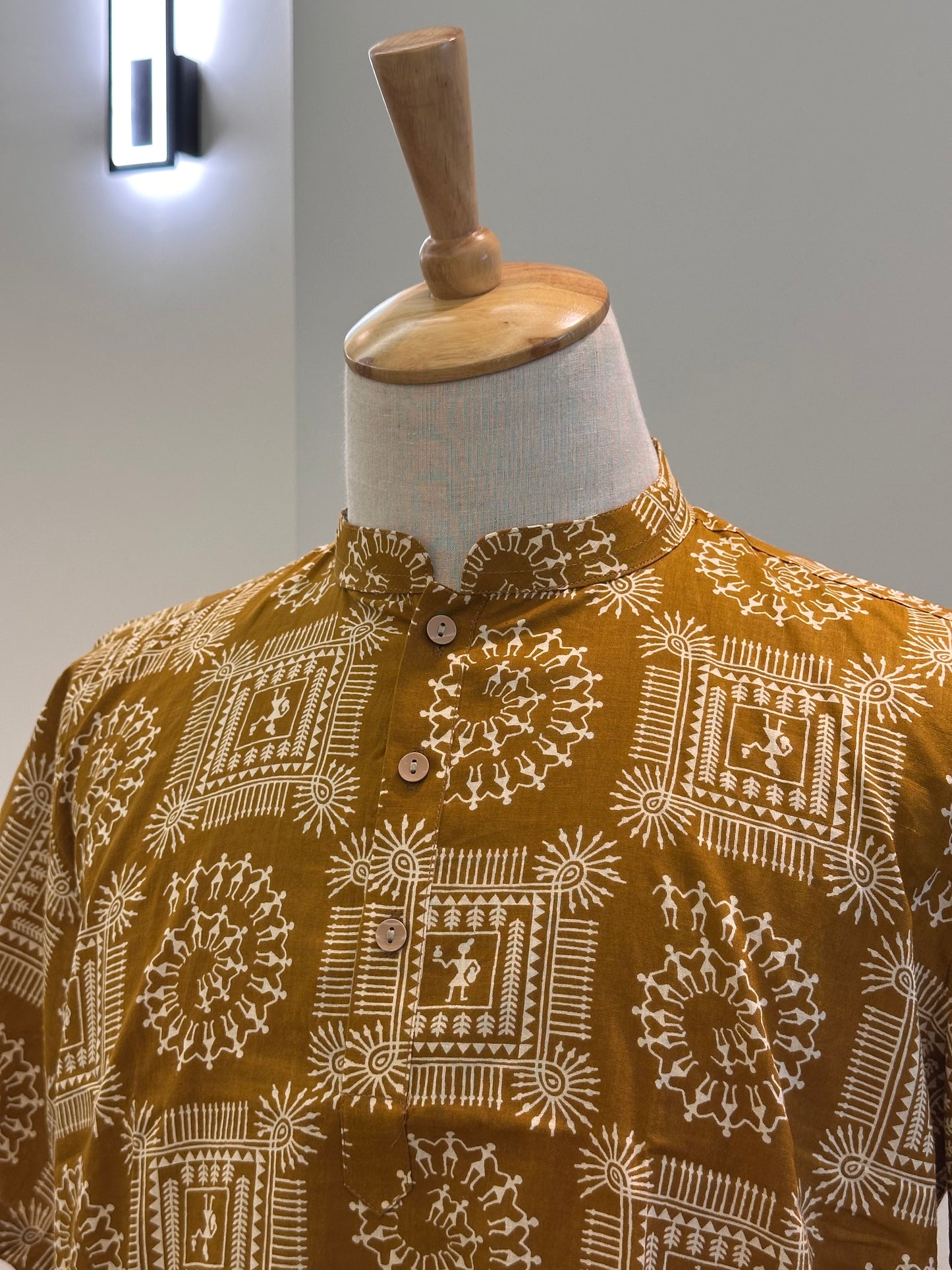 SM1025-18-06 Mustard Print Short Cotton Kurta