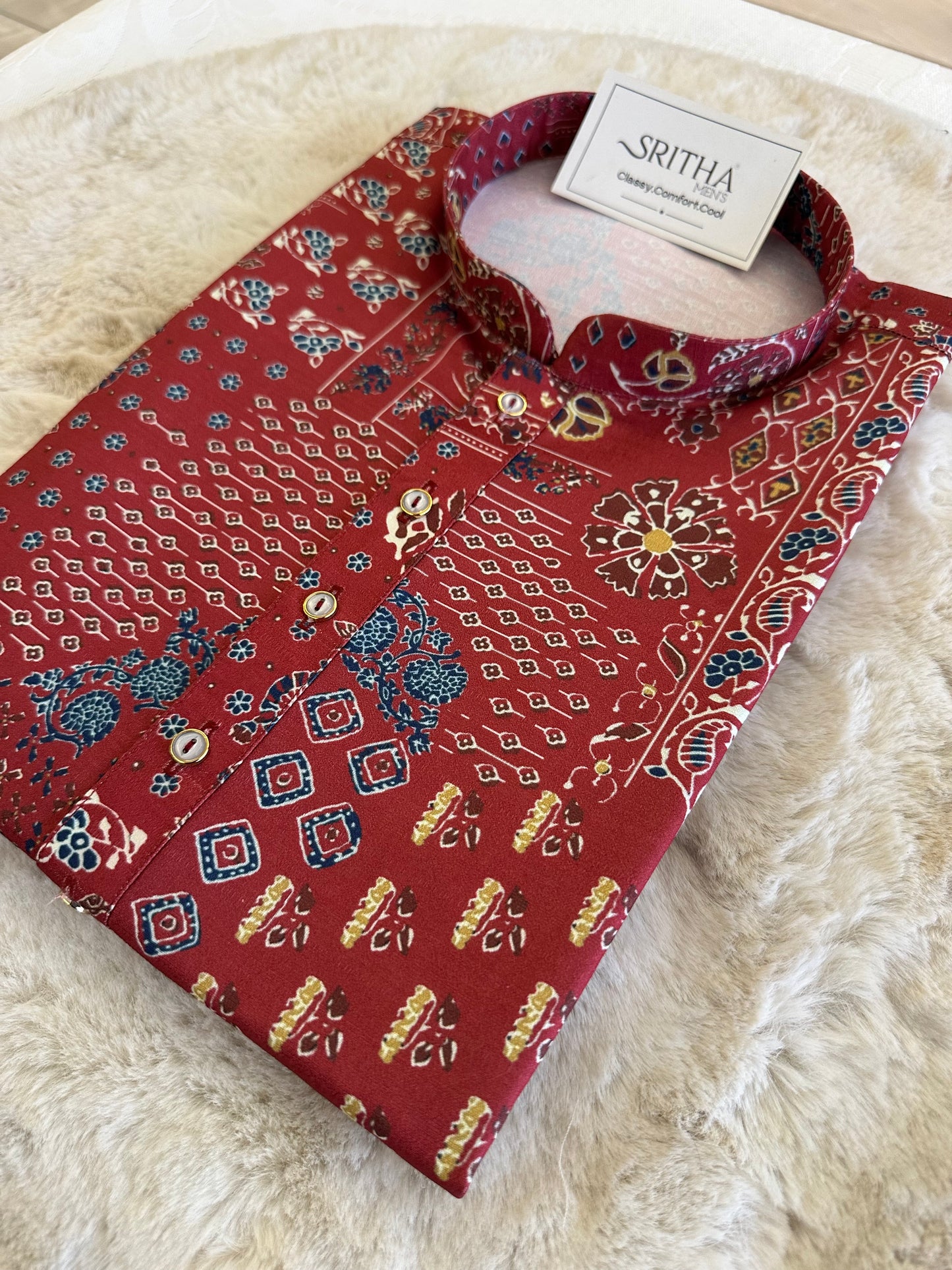 SM1225-01-01 Brick Red Floral Khadi Silk Kurta