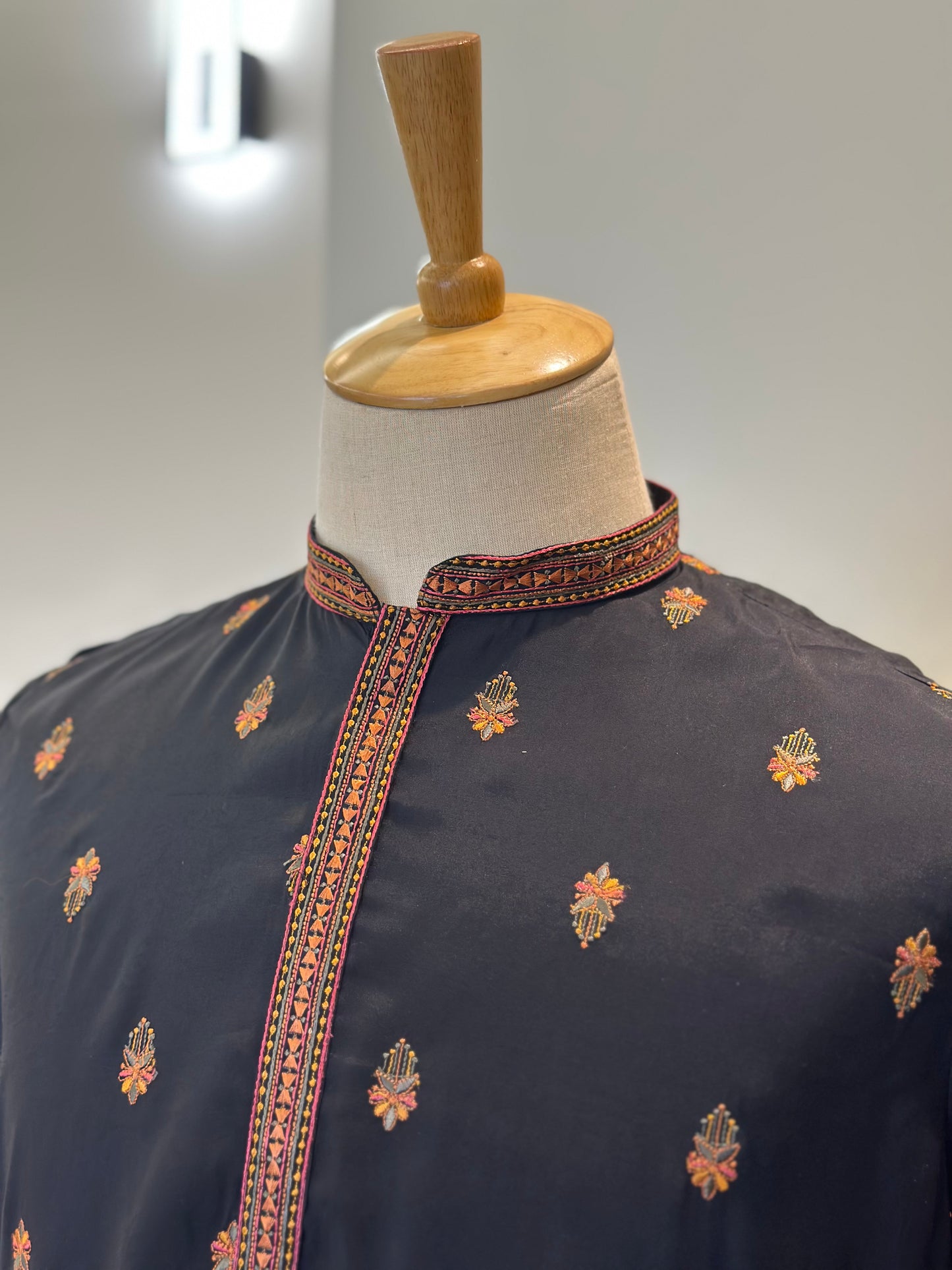 SM1125-06-05 Black Soft Silk & Colourful Embroidery Kurta Set