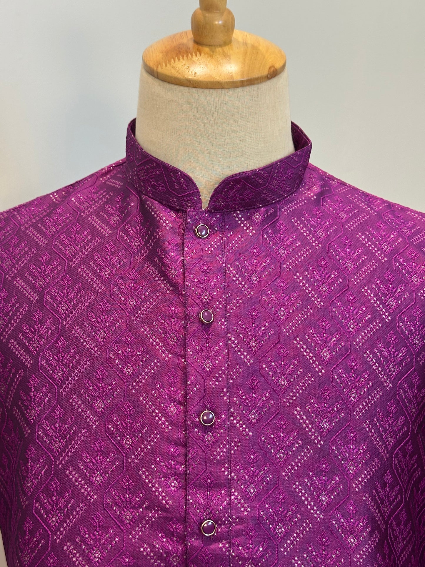 SM0626-02-01 Royal Purple & Gold Silk Blend Kurta Set