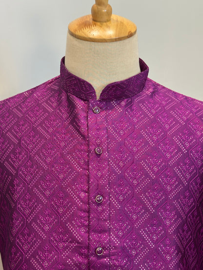 SM0626-02-01 Royal Purple & Gold Silk Blend Kurta Set