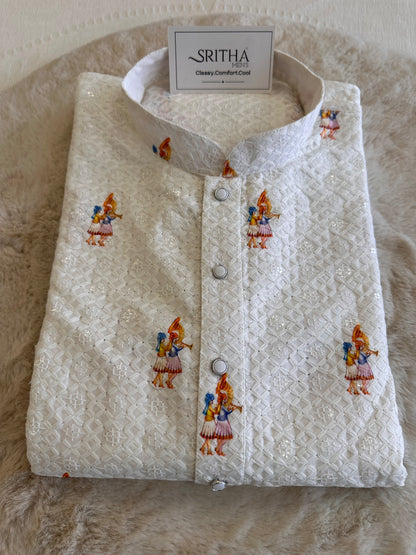 SM1125-02-19 White Wedding Design Cotton Kurta Set