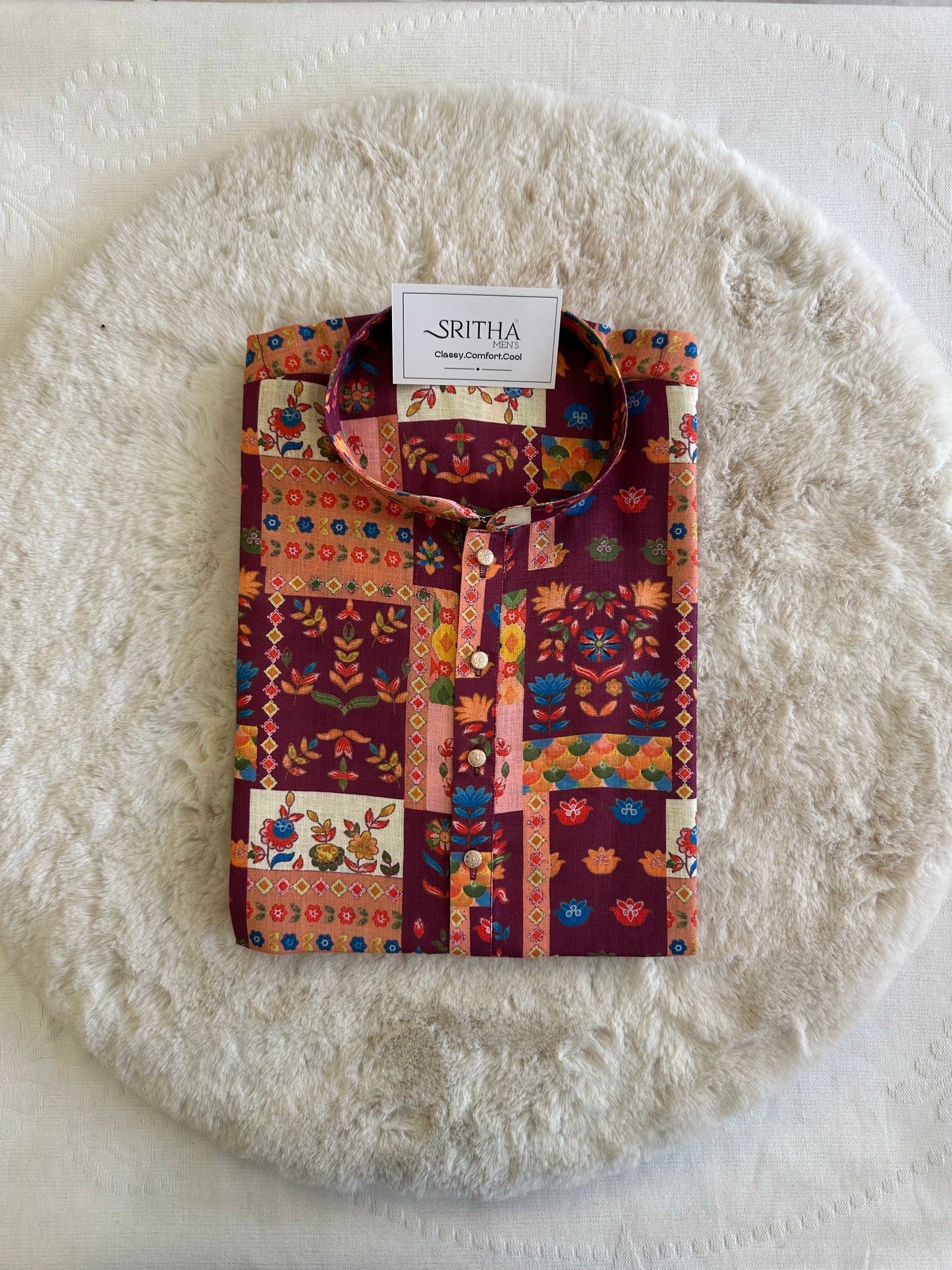 SM0825-01-03 Multicolour Patchwork Design Cotton Kurta