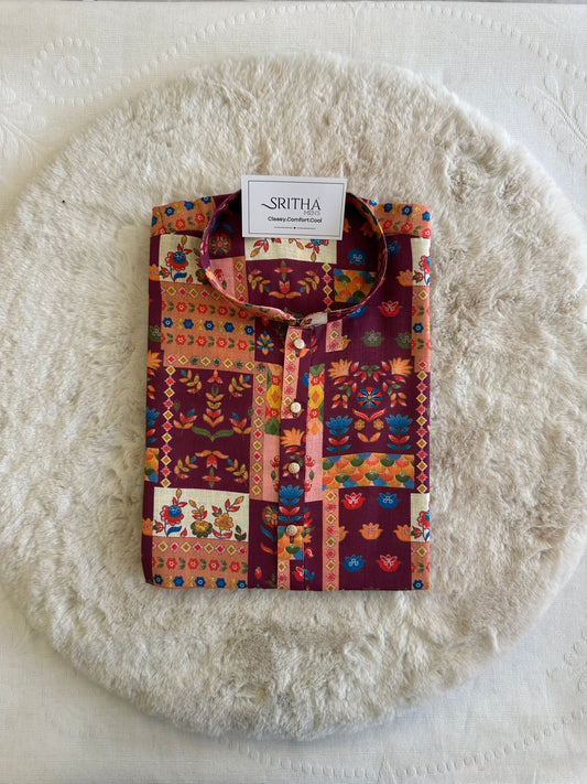 SM0825-01-03 Multicolour Patchwork Design Cotton Kurta