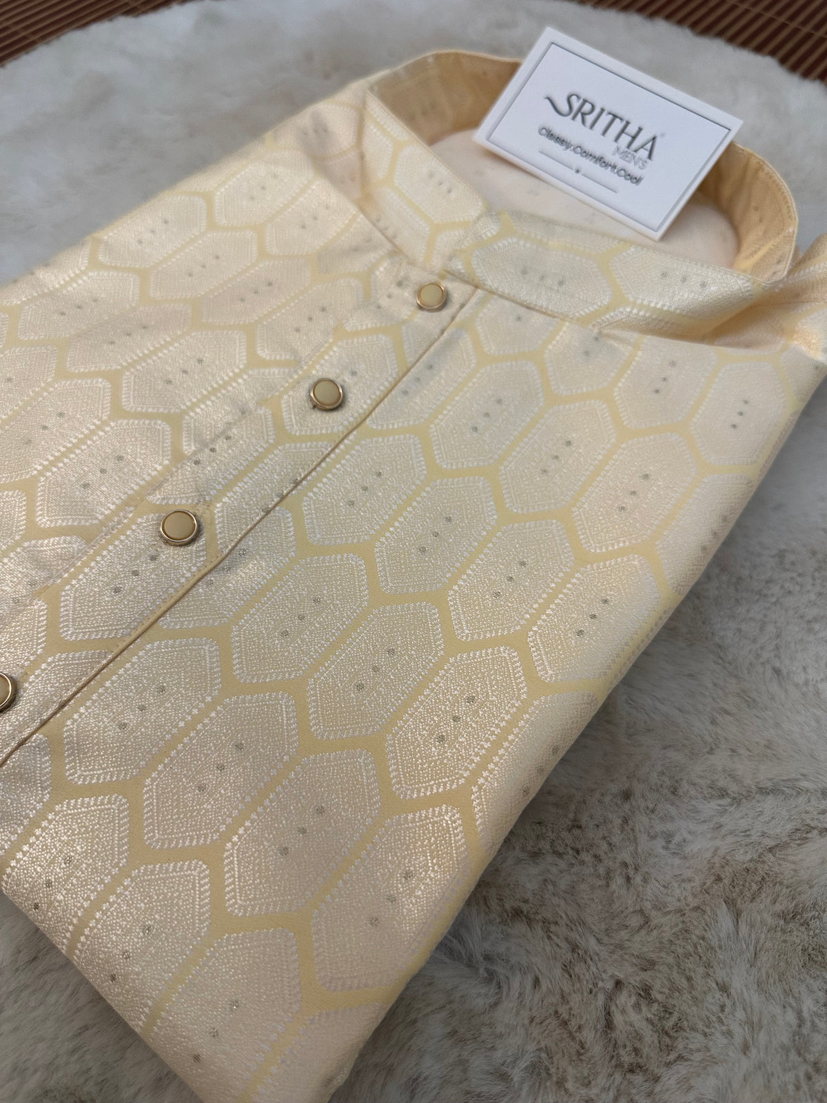 SM0626-02-14 Pastel Yellow & Silver Jacquard Silk Blend Kurta Set