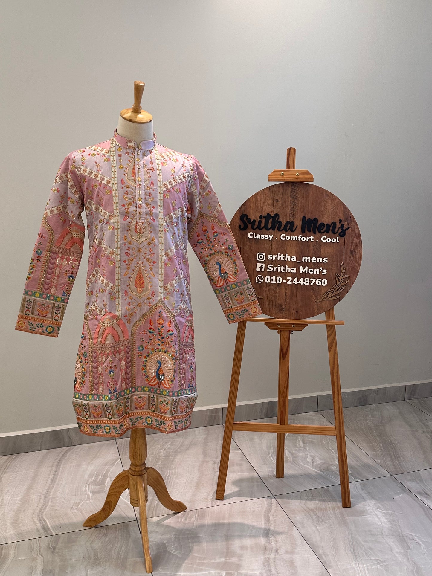 SM0326-02-05 Liliac Pink Heavy Work Silk Blend with Cotton Lining Kurta Set
