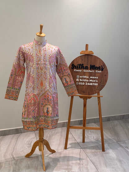 SM0326-02-05 Liliac Pink Heavy Work Silk Blend with Cotton Lining Kurta Set